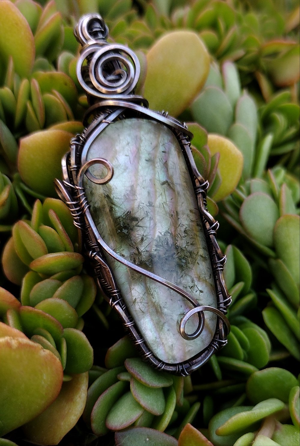 Abalone Actinolite Doublet Cabochon Pendant