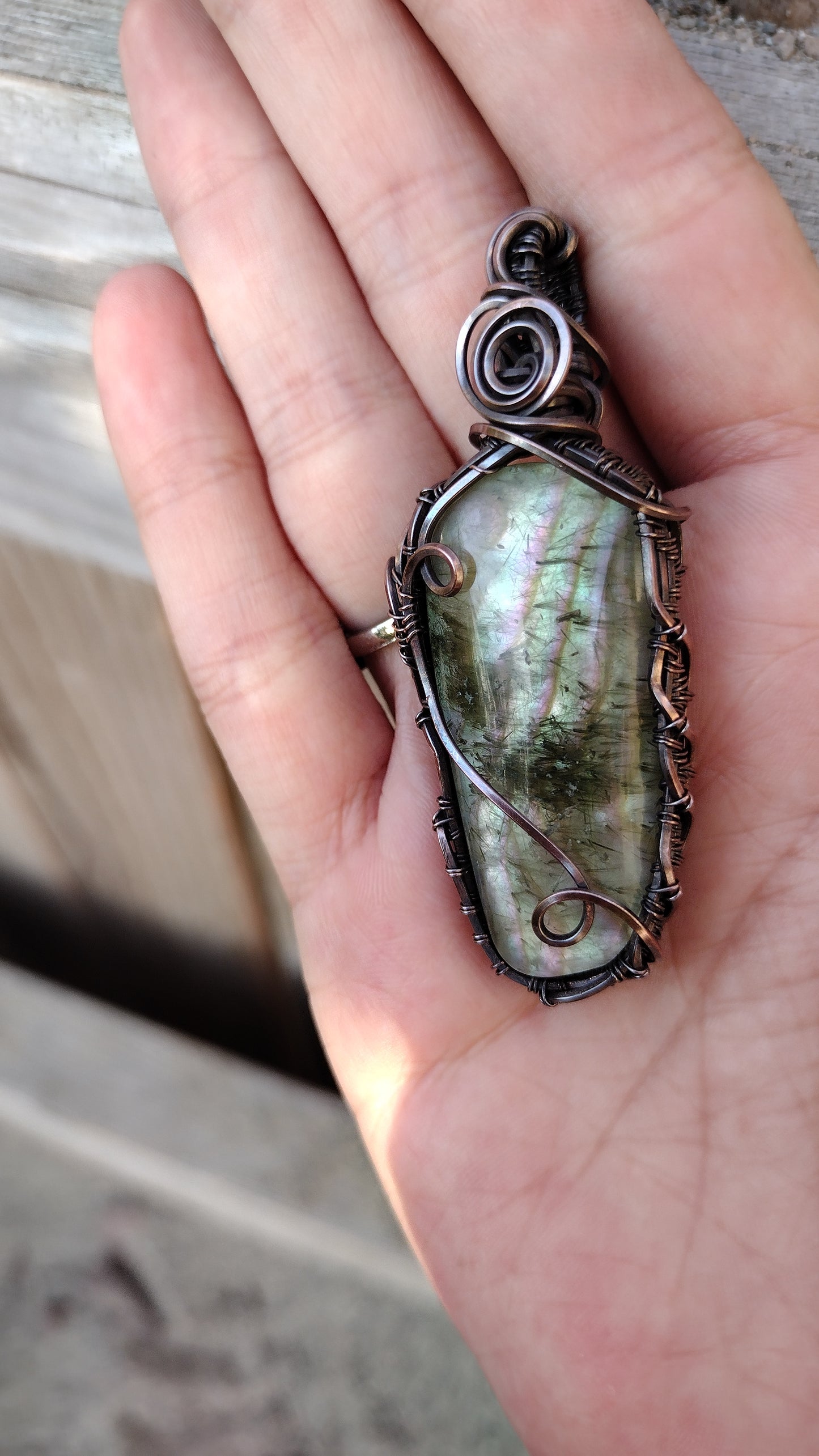 Abalone Actinolite Doublet Cabochon Pendant