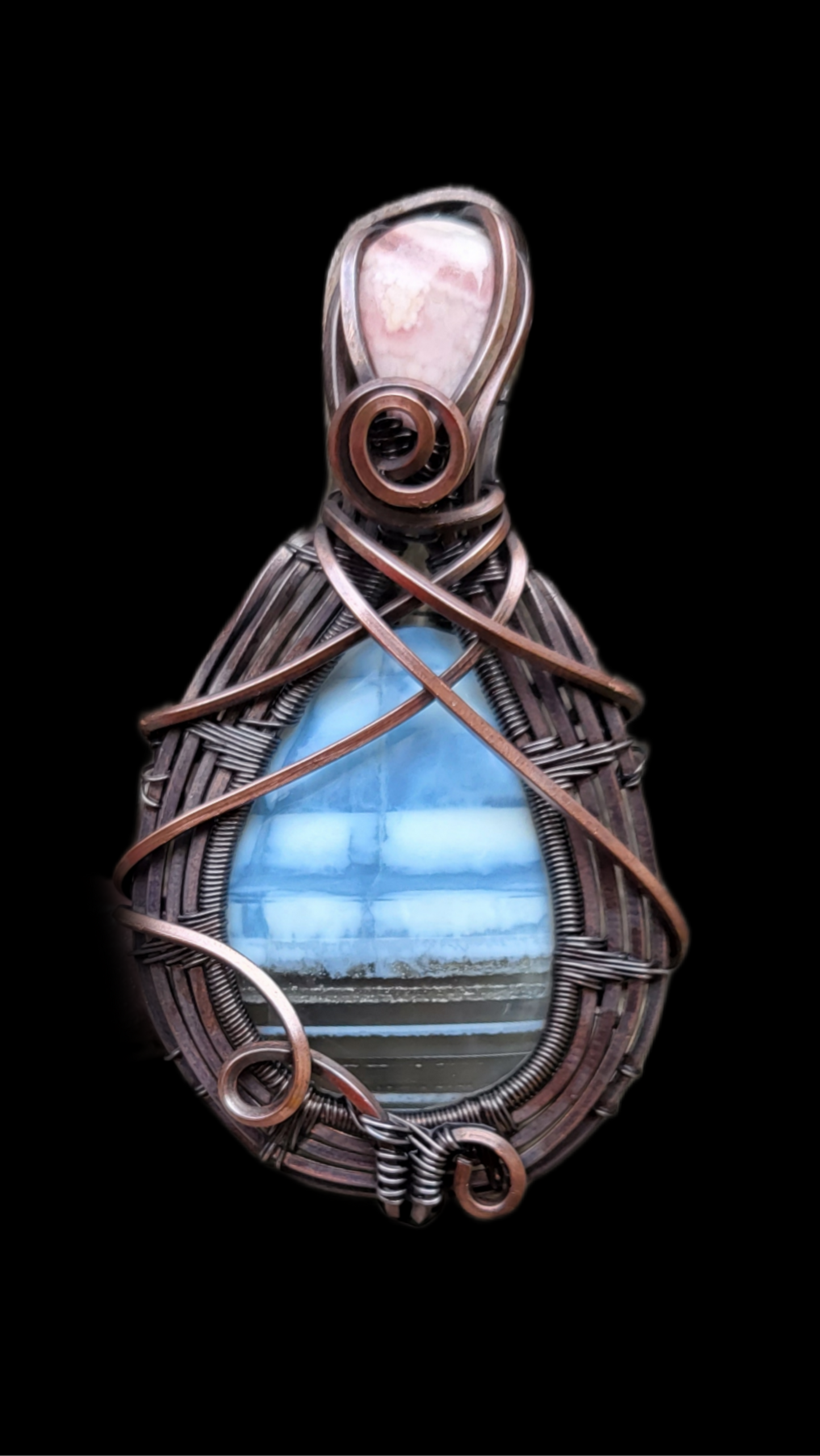 Blue Owyhee Opal & Rhodochrosite Pendant