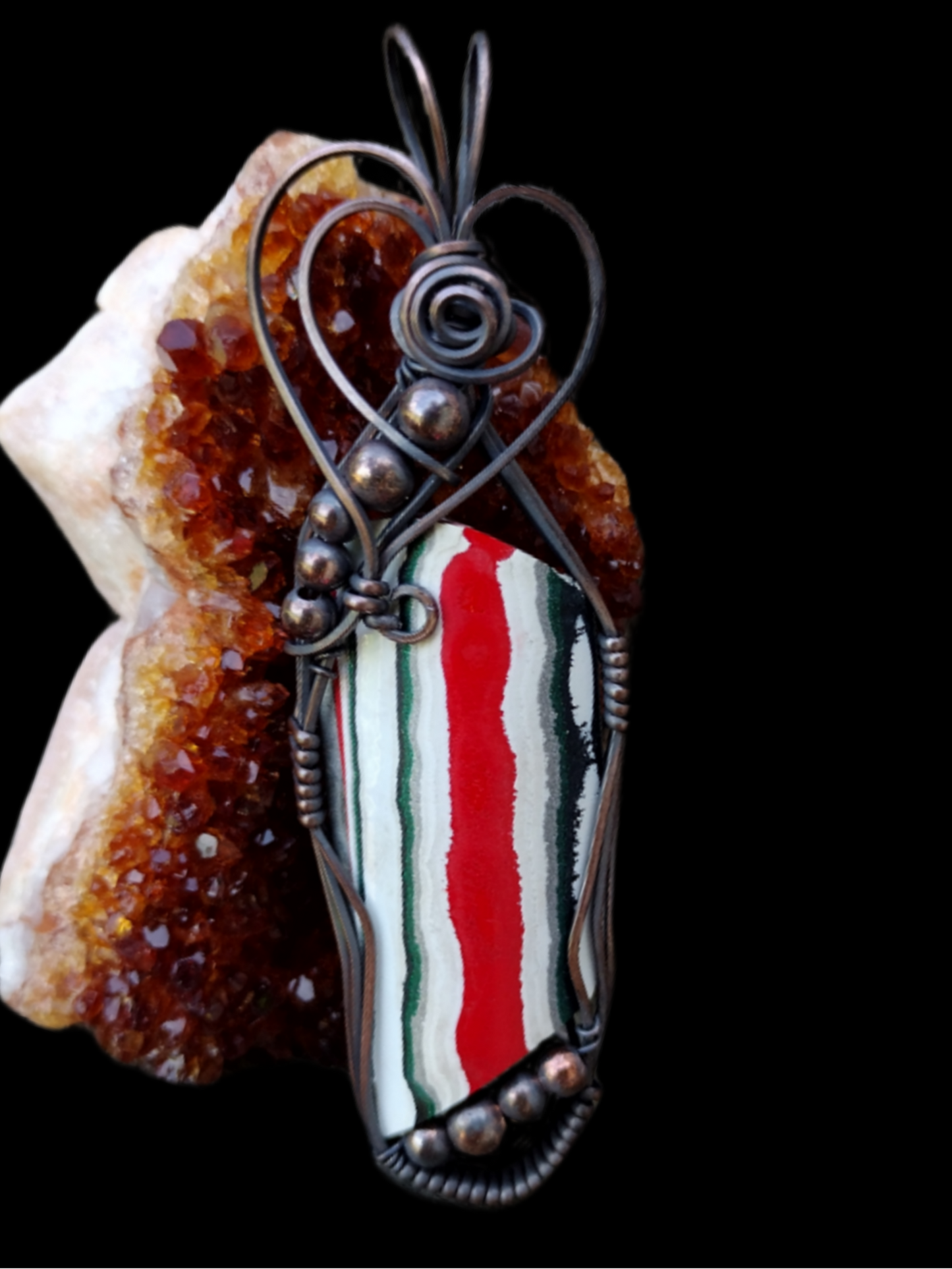 Oxidized Square Copper Wire Wrapped Fordite Pendant