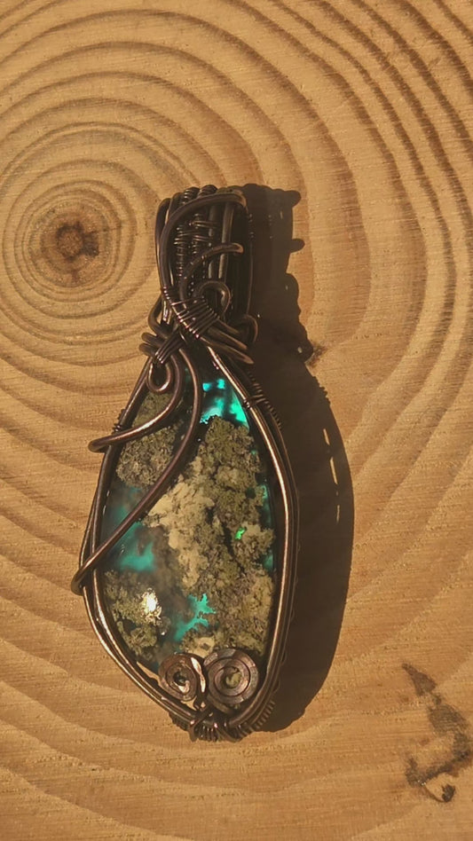 Moss Agate Aurora Opal Doublet Copper Pendant