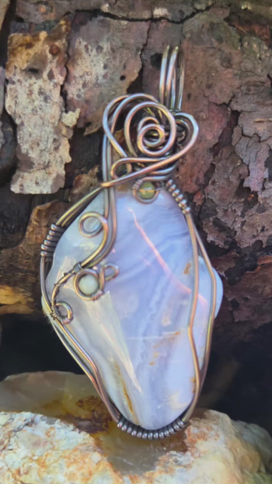 Blue Lace Agate Copper Pendant