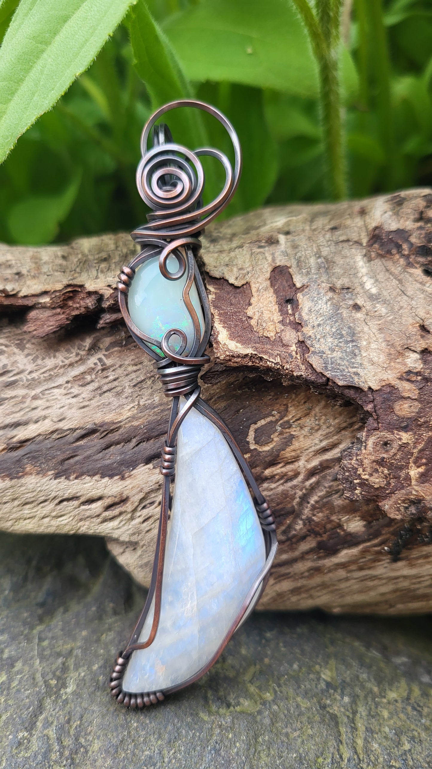 Australian Fire Opal & Moonstone Totem Pendant