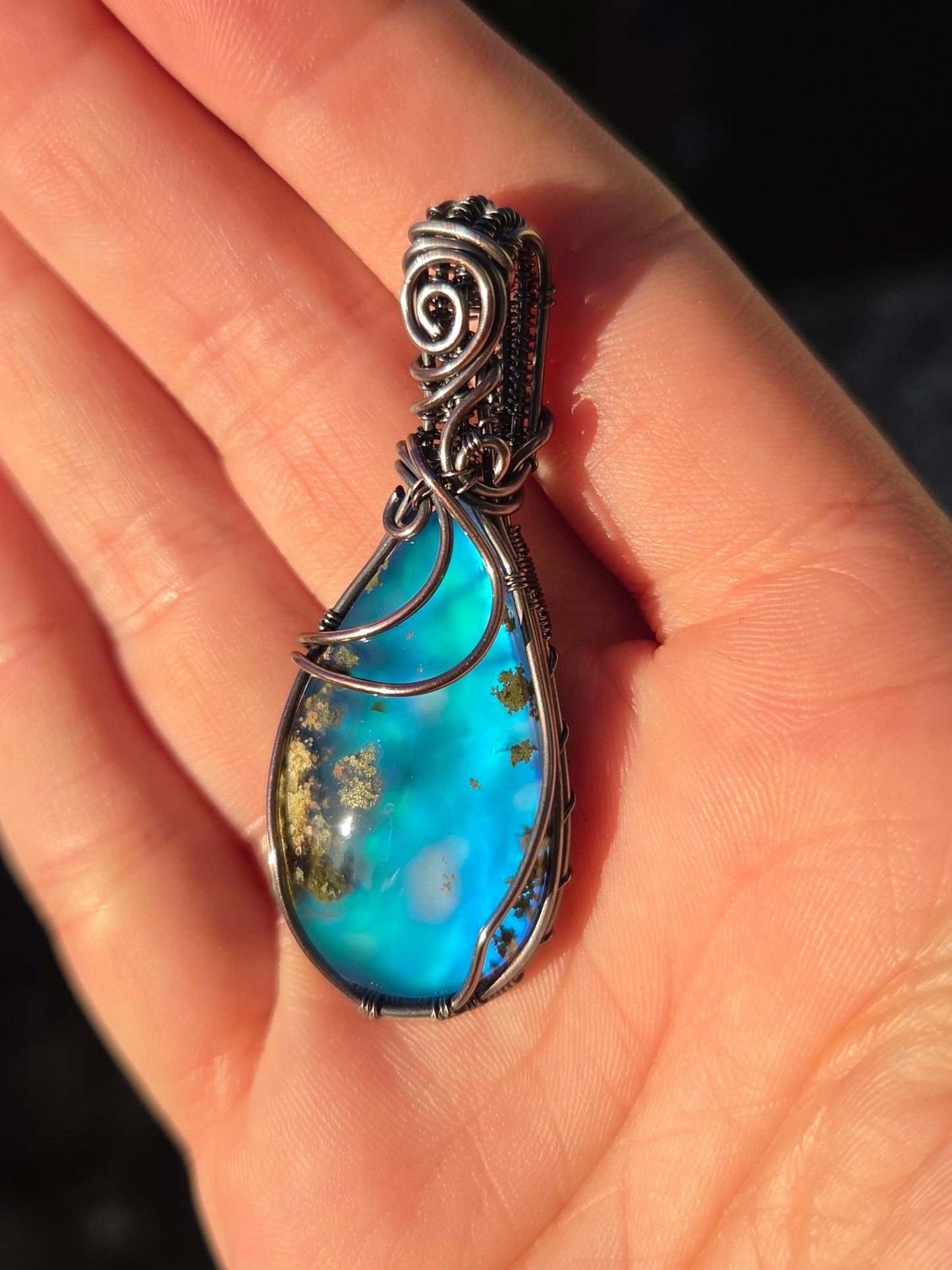 Moss Agate Aurora Doublet Copper Pendant