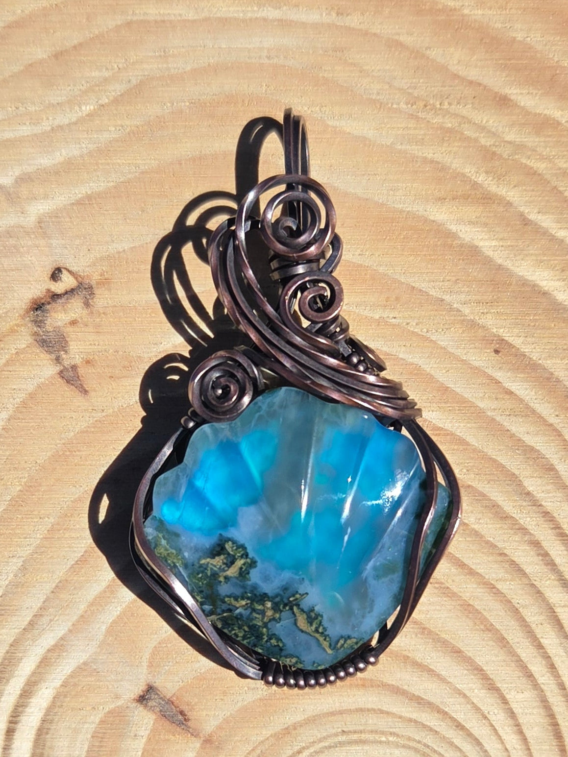 Moss Agate Seashell Aurora Opal Doublet Pendant