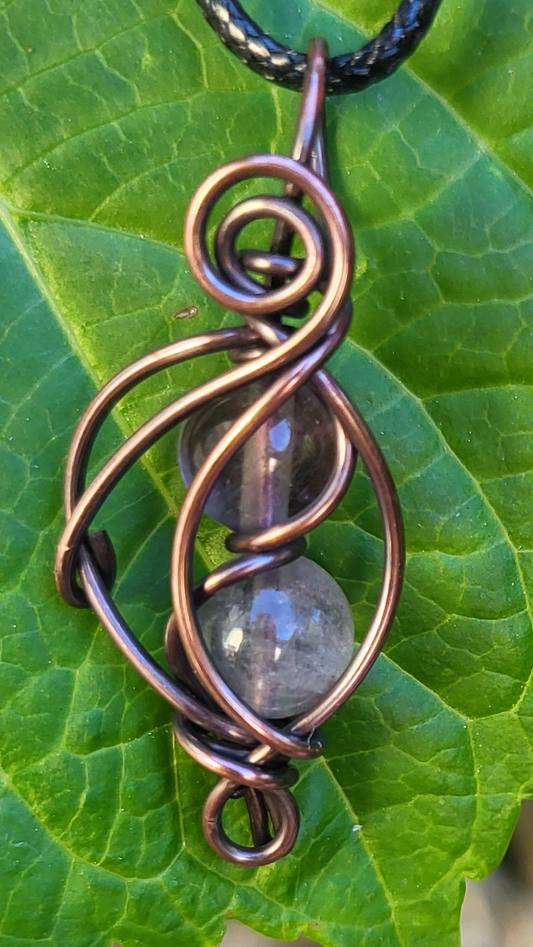 Fluorite Bead Copper Wire Wrap Pendant