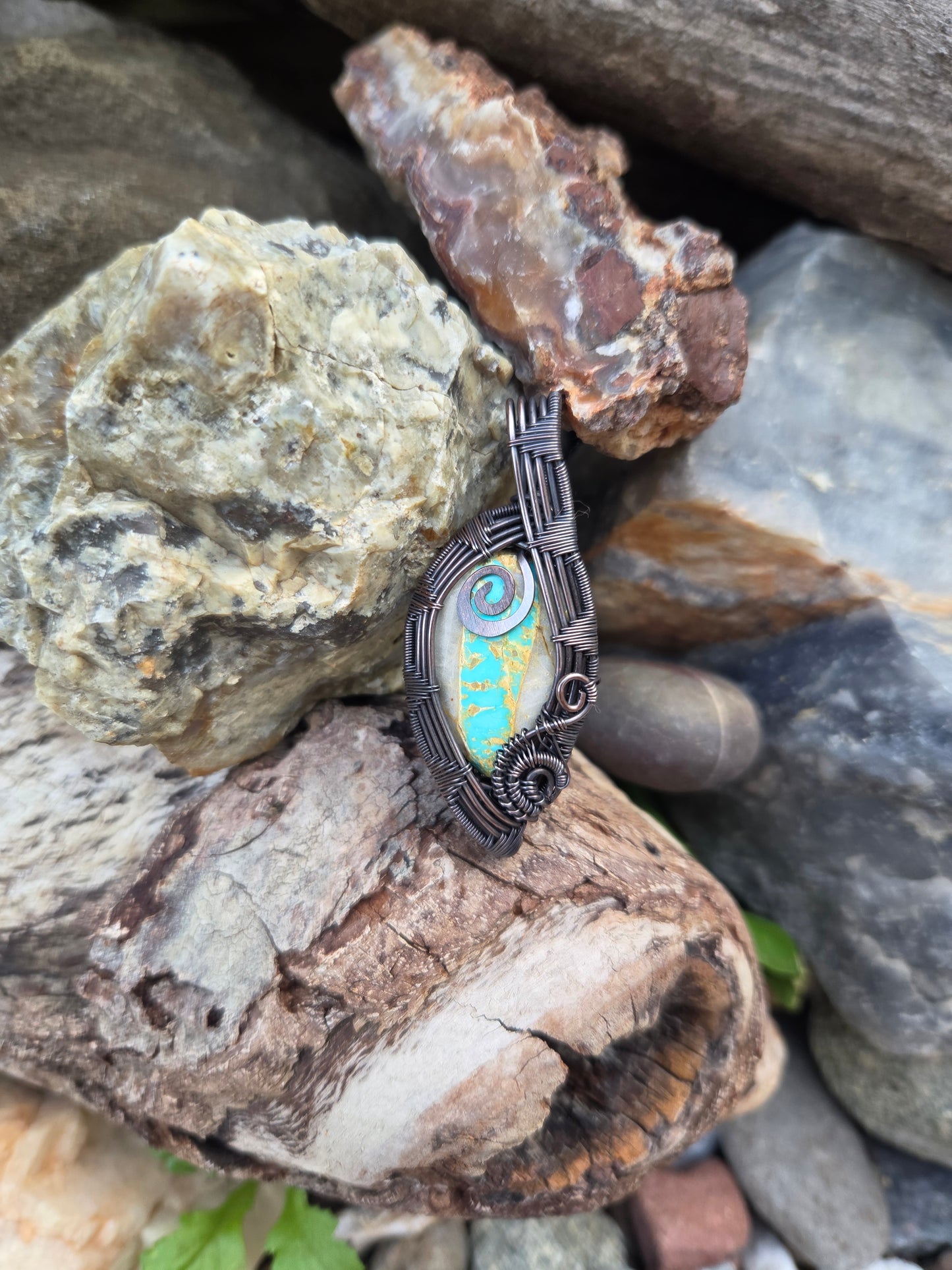 Royston Turquoise Cabochon Copper Wire Wrap Pendant