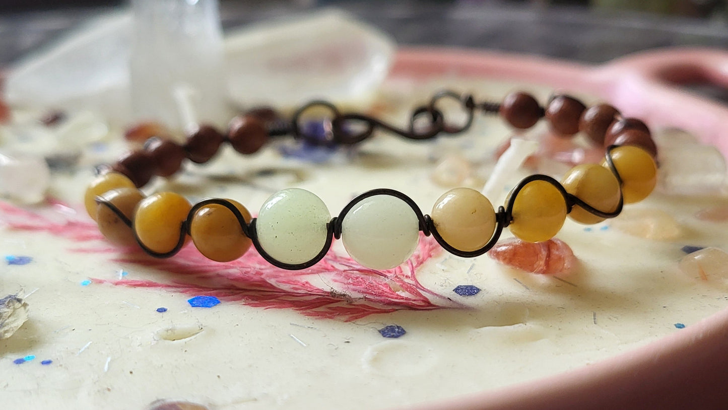 Copper Wire Wrap Stone Bead Bracelet Sz 6.5