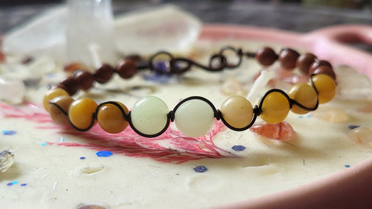 Copper Wire Wrap Stone Bead Bracelet Sz 6.5