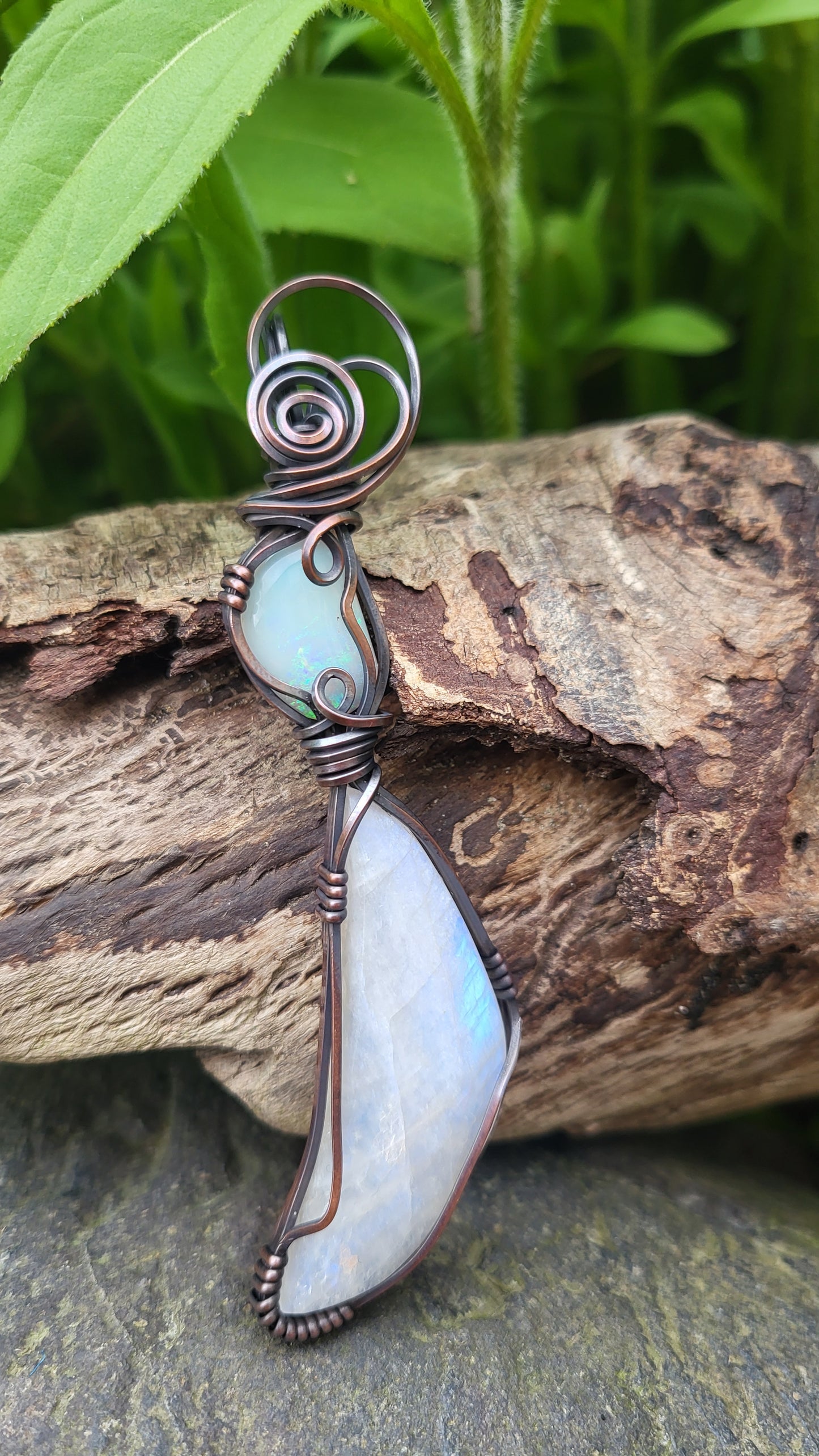 Australian Fire Opal & Moonstone Totem Pendant