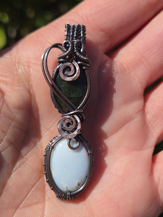 Faceted Emerald & Fire Opal Totem Pendant