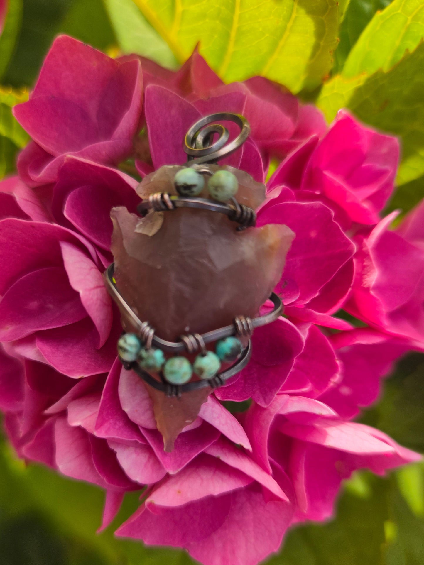 Agate Arrowhead w/ Tibetian Turquoise Bead Accents