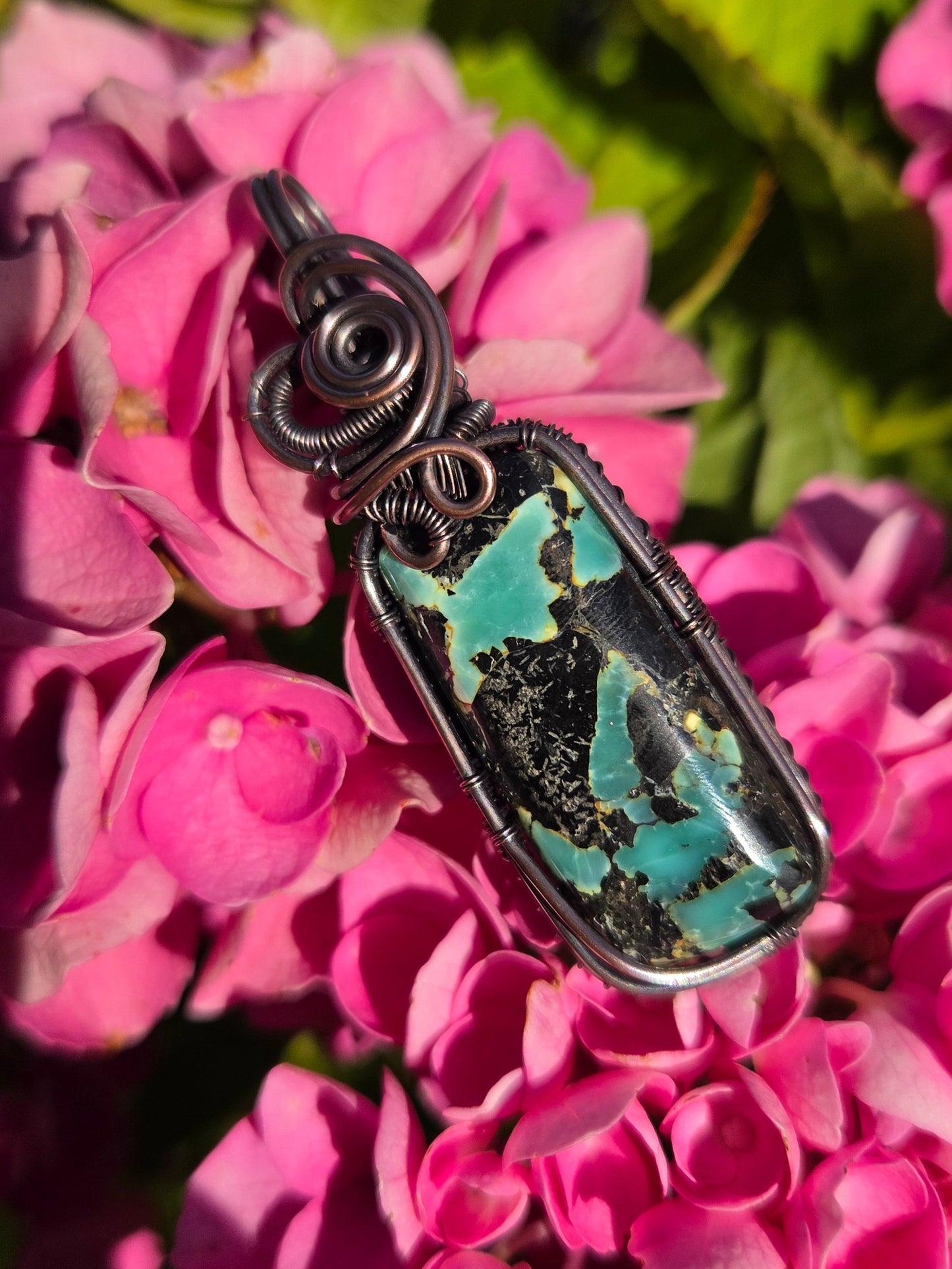 Super Fox Variscite Cabochon Copper Wire Wrap Pendant