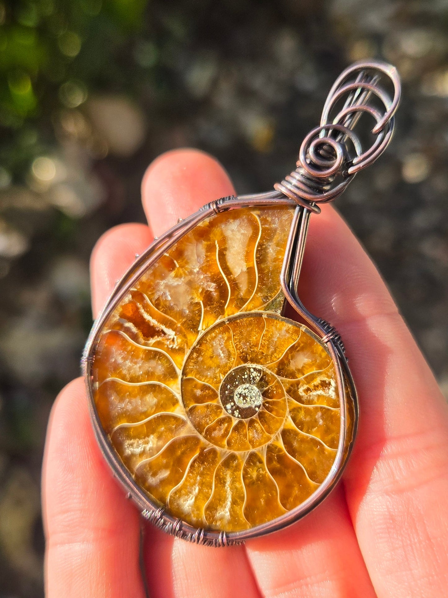 Ammonite Fossil Copper Pendant