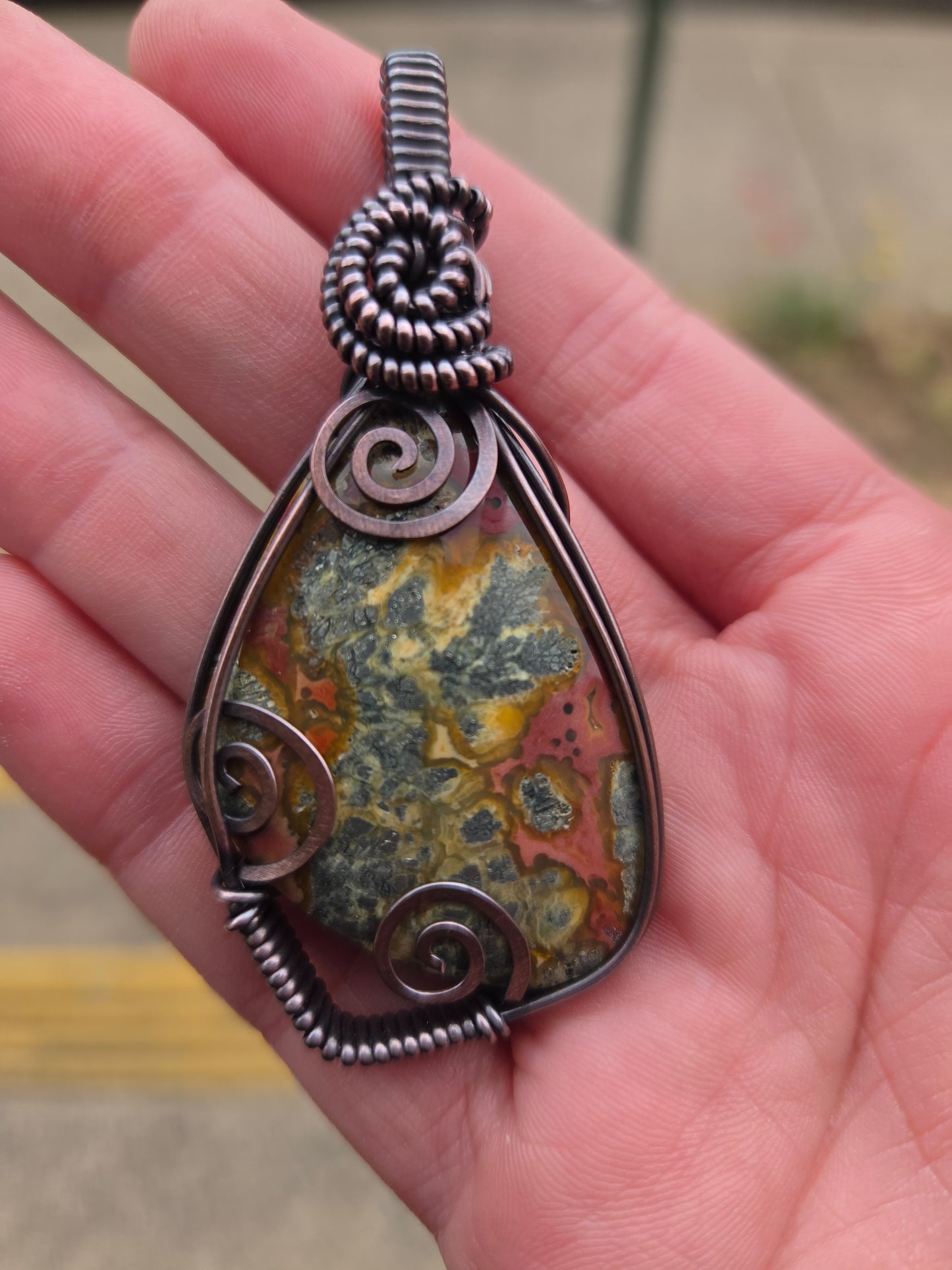Artisan Marcasite Cabochon Copper Pendant