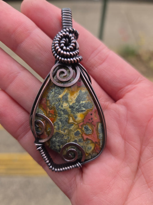 Artisan Marcasite Cabochon Copper Pendant