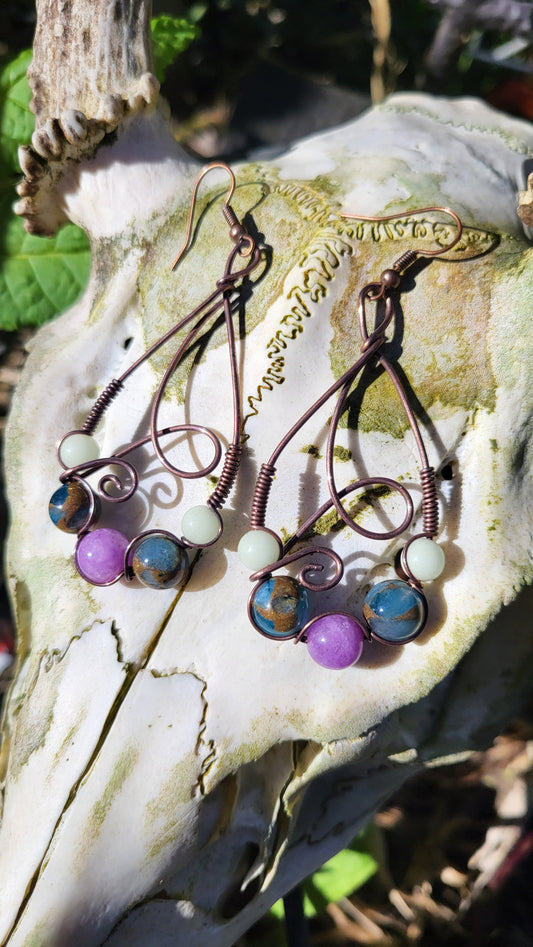 Handcrafted Glow in the Dark Oxidized Copper Wire Earrings