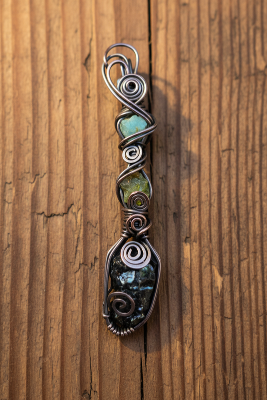 Aquamarine, Peridot and Shungite Pendant