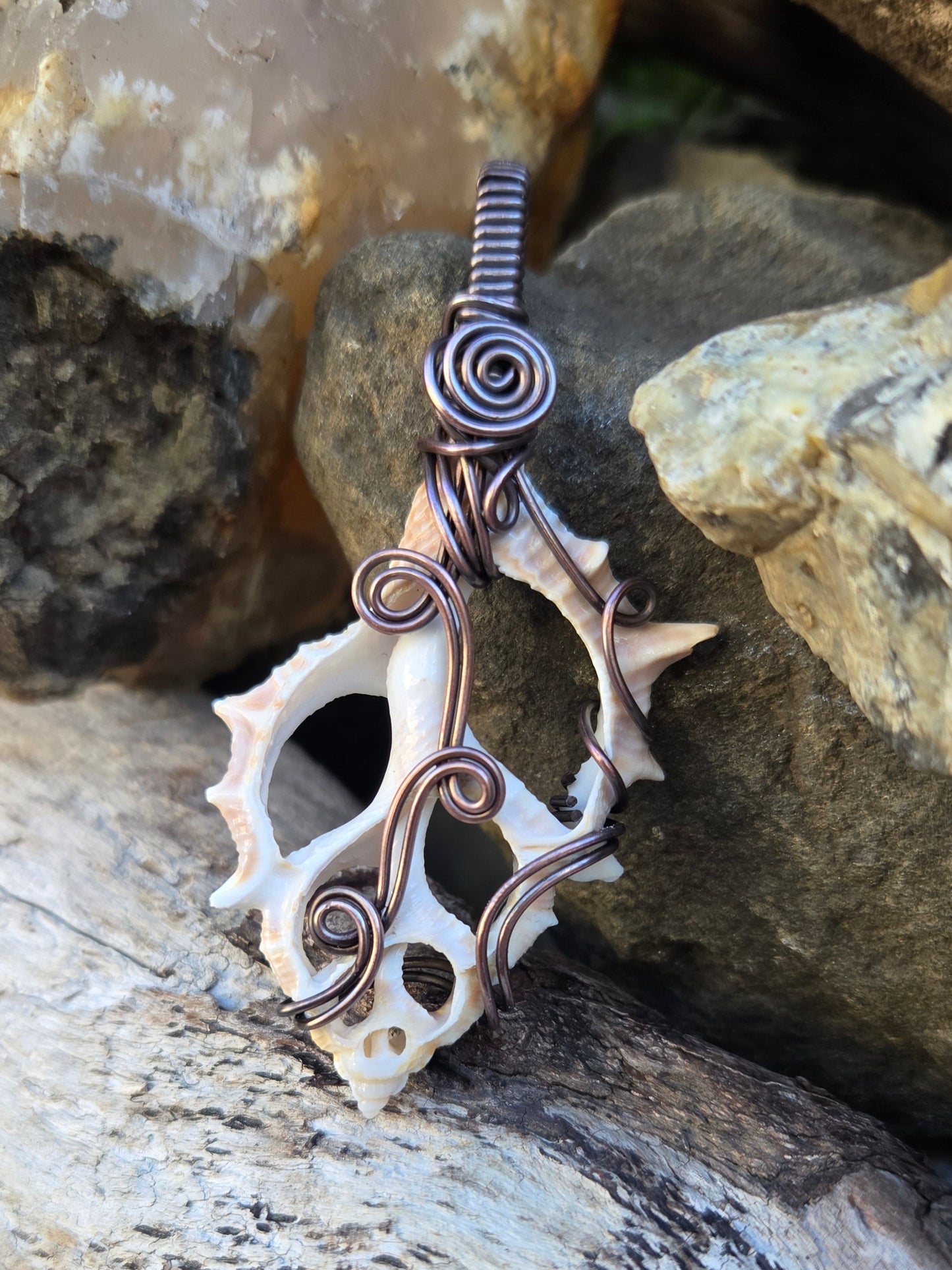 Center Cut Seashell Copper Wire Wrap Pendant