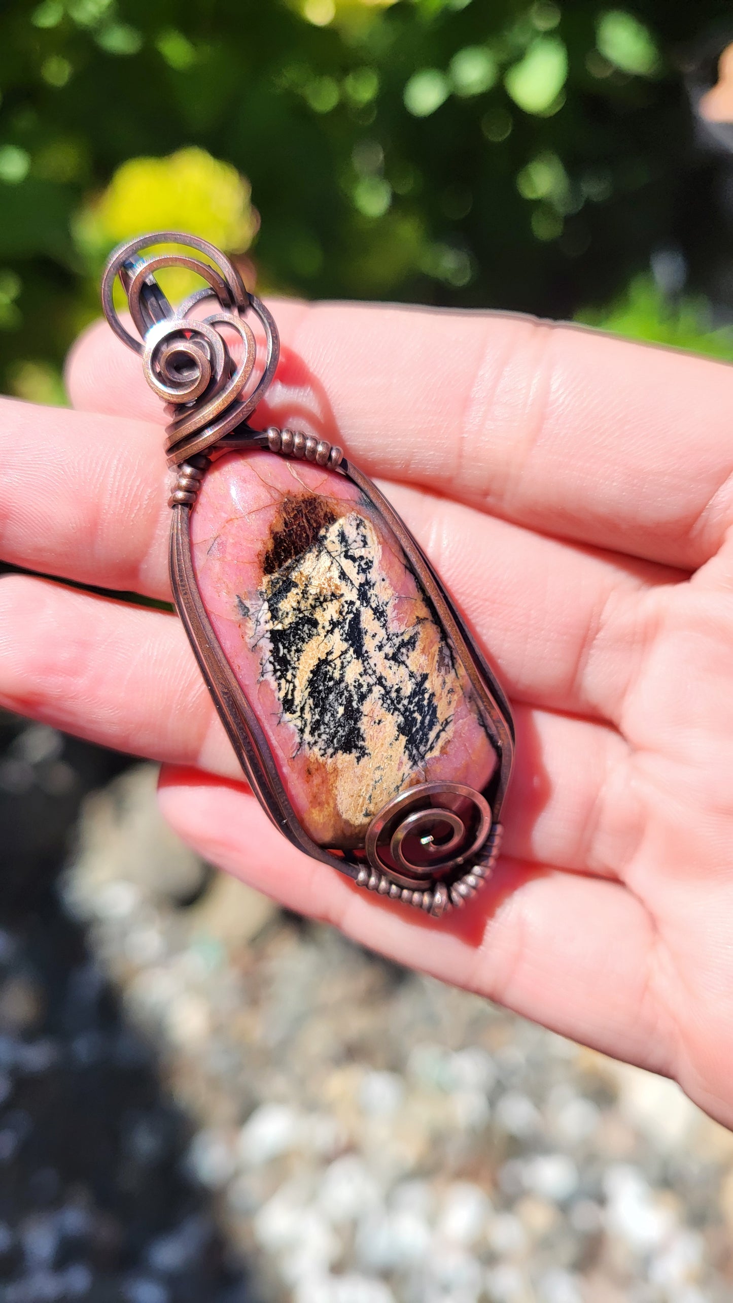 Rhodonite Copper Wire Wrap Pendant