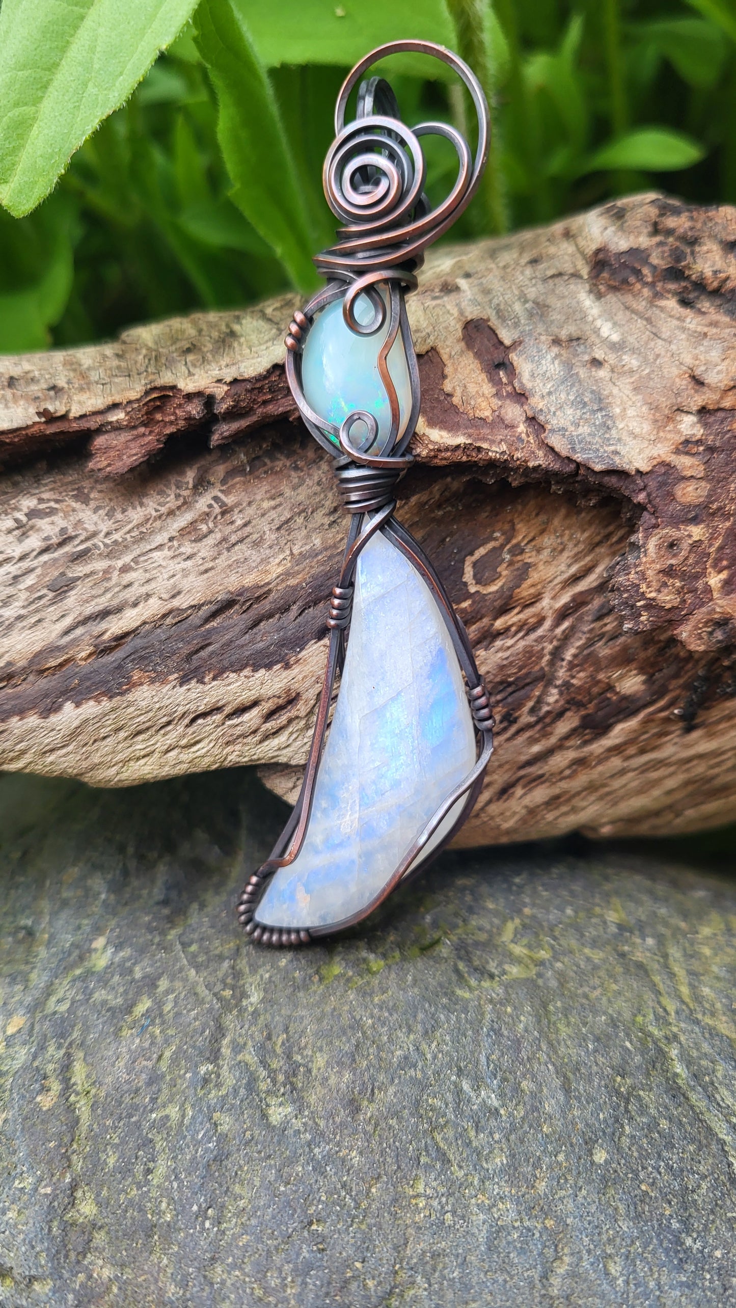 Australian Fire Opal & Moonstone Totem Pendant