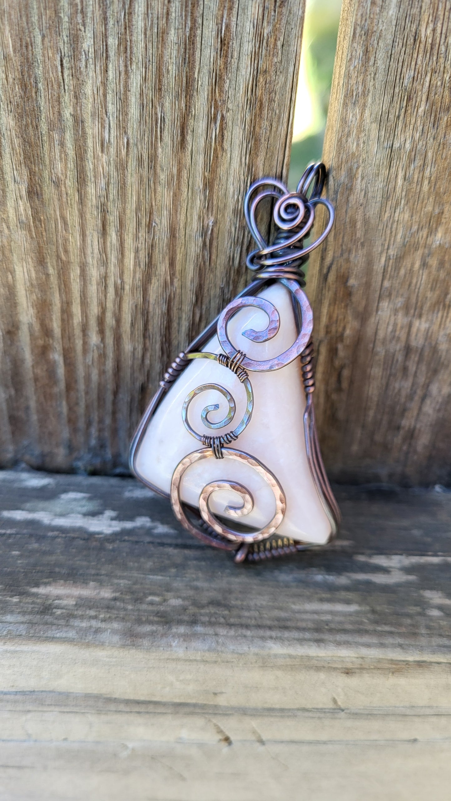 Pink Peruvian Opal Copper Wire Wrap Pendant