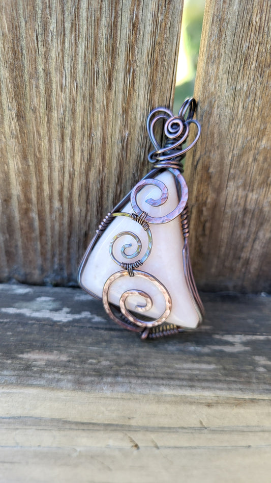 Pink Peruvian Opal Copper Wire Wrap Pendant