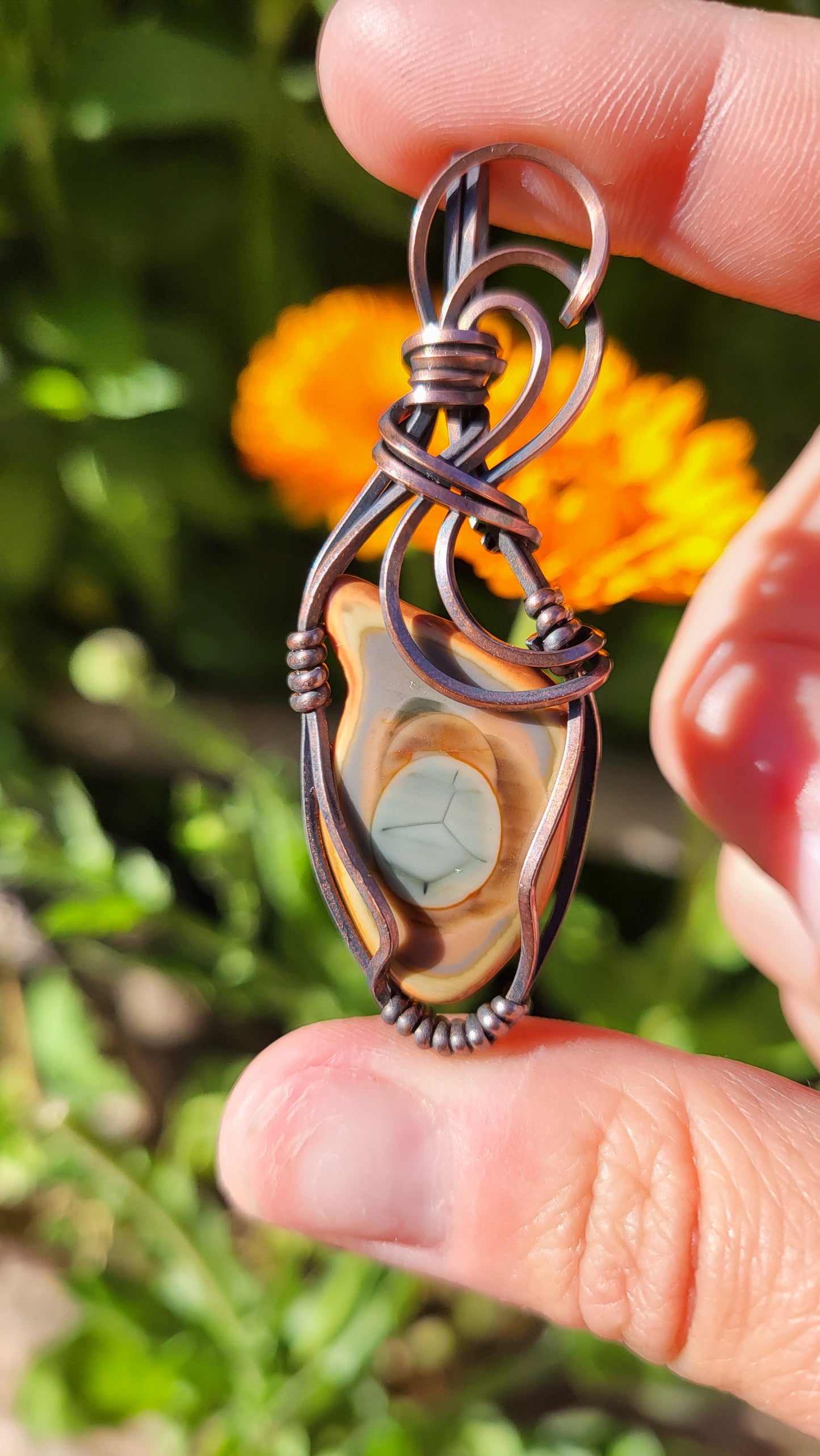 Polychrome Jasper Copper Wire Wrap Pendant