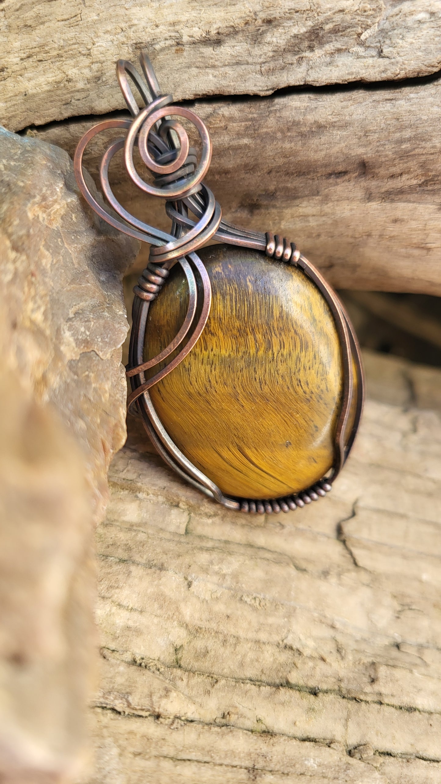 Tigers Eye Copper Wire Wrap Pendant