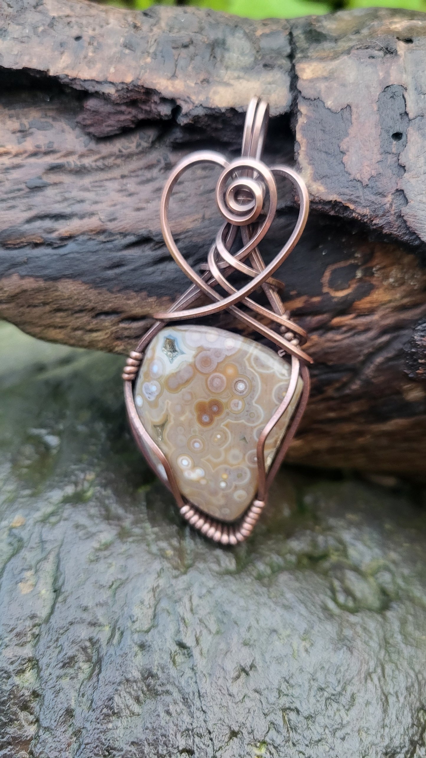 Ocean Jasper Oxidized Copper Wire Wrap Pendant