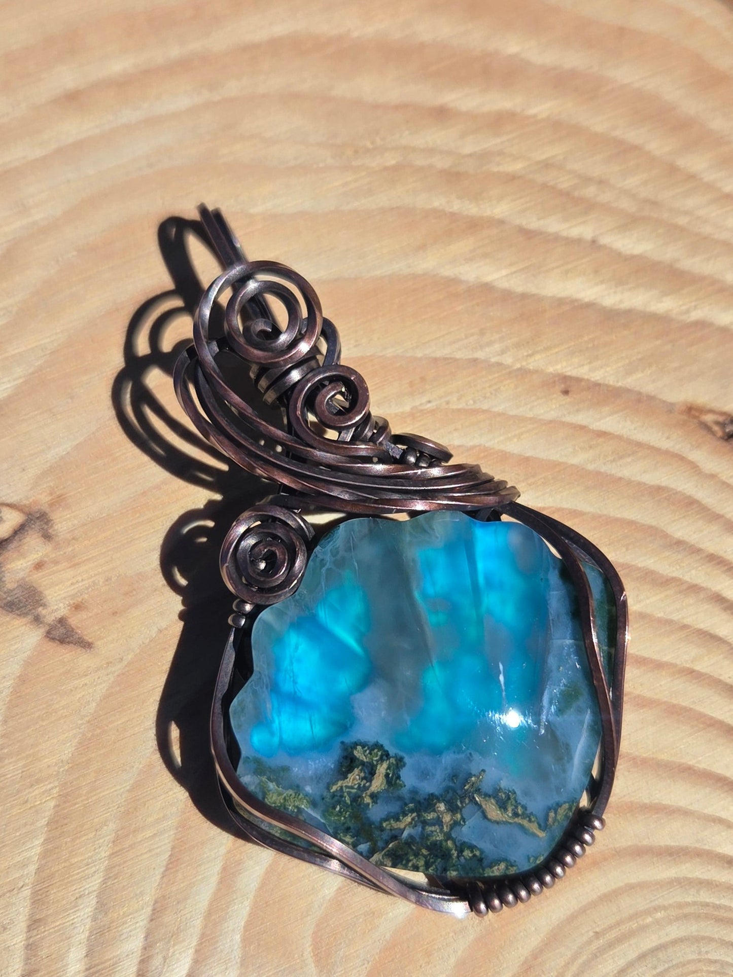Moss Agate Seashell Aurora Opal Doublet Pendant