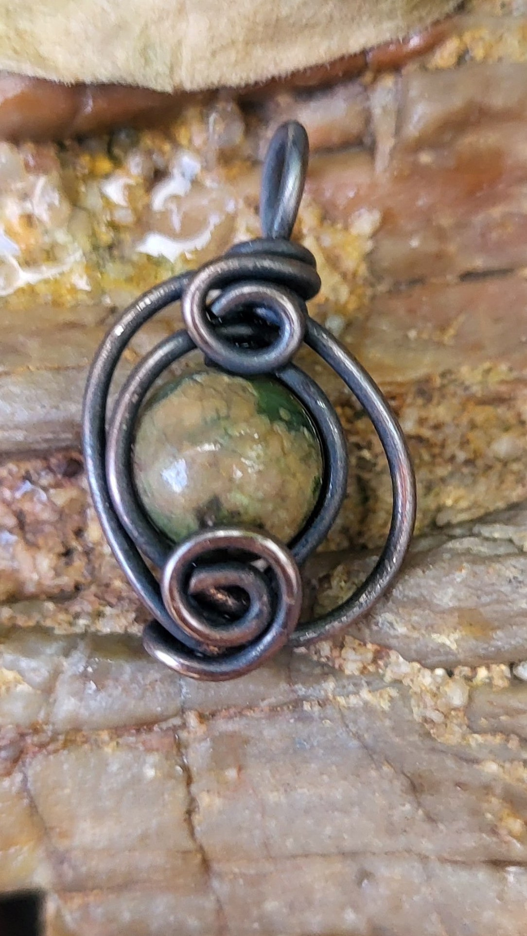 Rainforest Jasper Bead Copper Wire Wrap Pendant