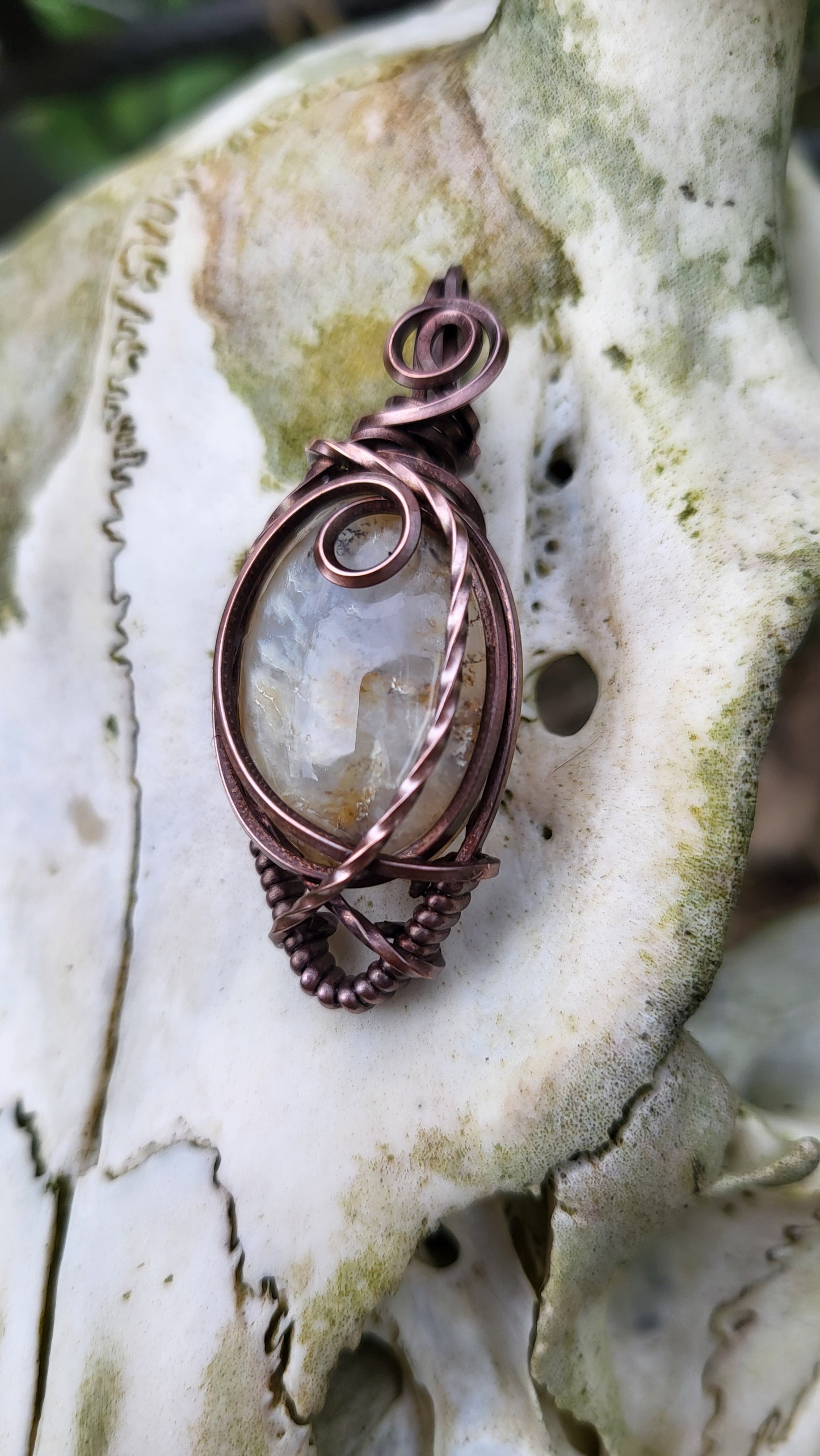 Dendritic Agate Oxidized Copper Wire Wrap Pendant