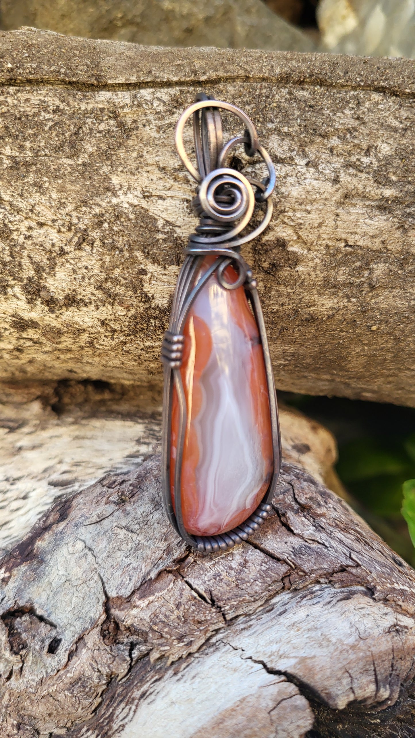 Berber Agate Cabochon Wirewrap Copper Pendant