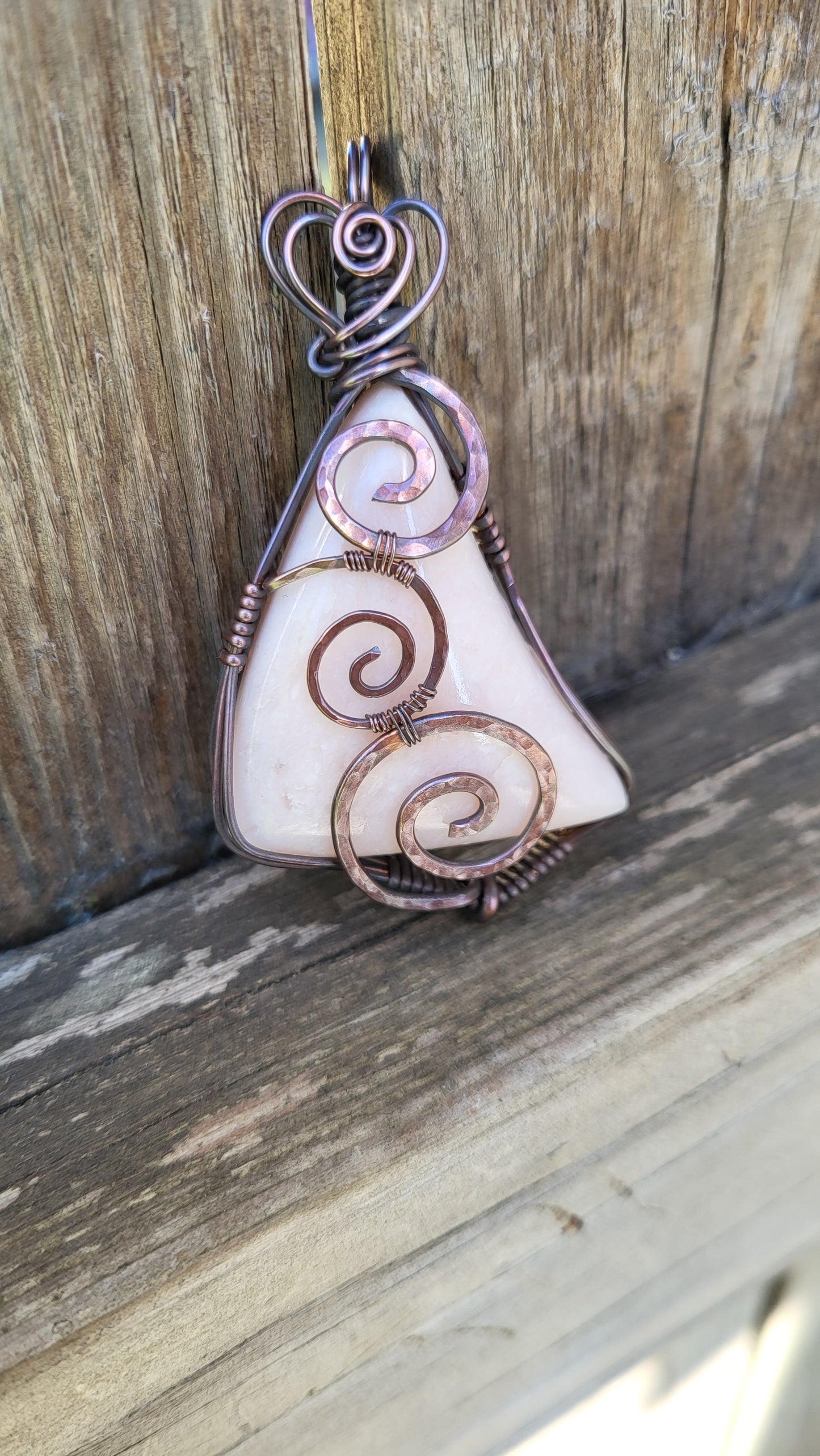 Pink Peruvian Opal Copper Wire Wrap Pendant