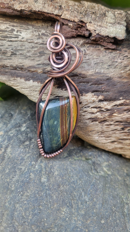Hawks Eye Blue Tigers Eye Pendant