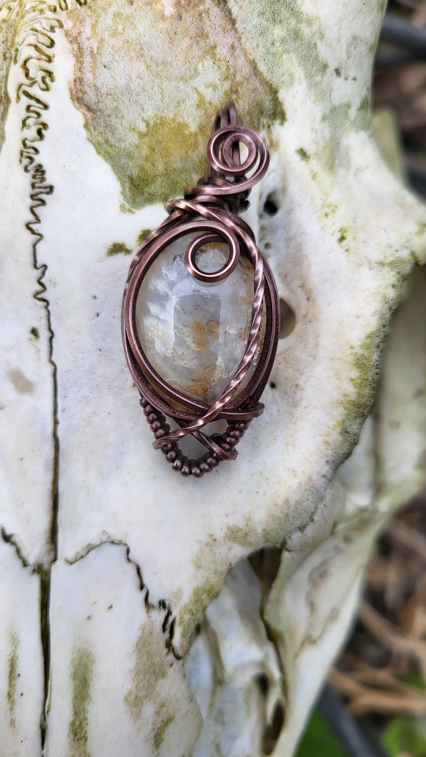 Dendritic Agate Oxidized Copper Wire Wrap Pendant