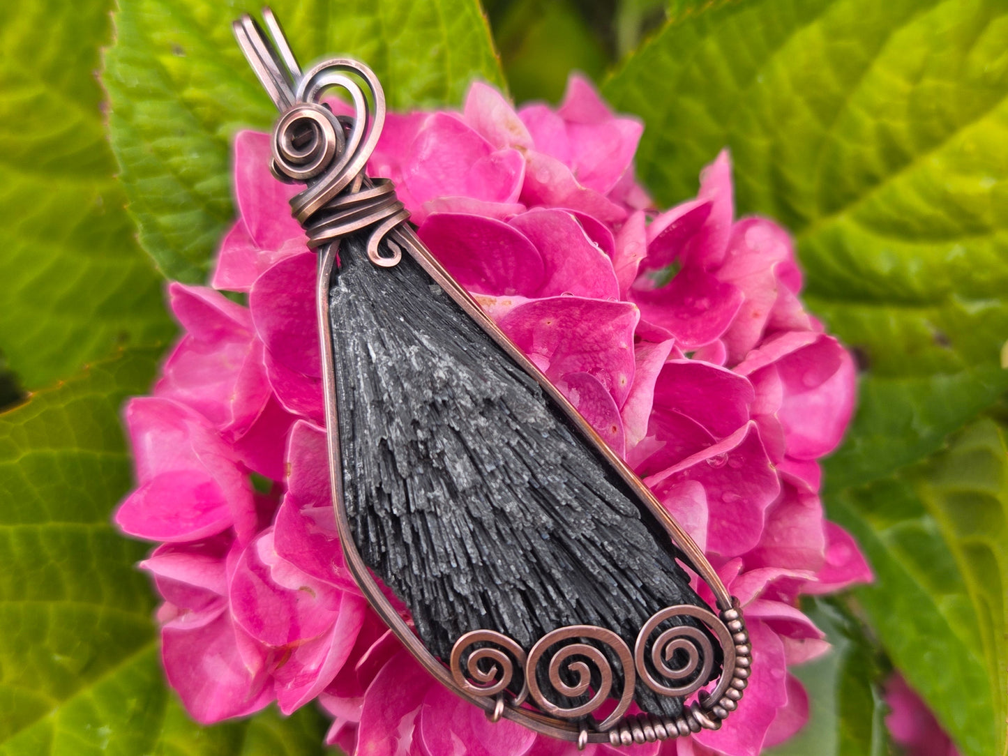 Black Kyanite Blade Copper Wire Wrap Pendant