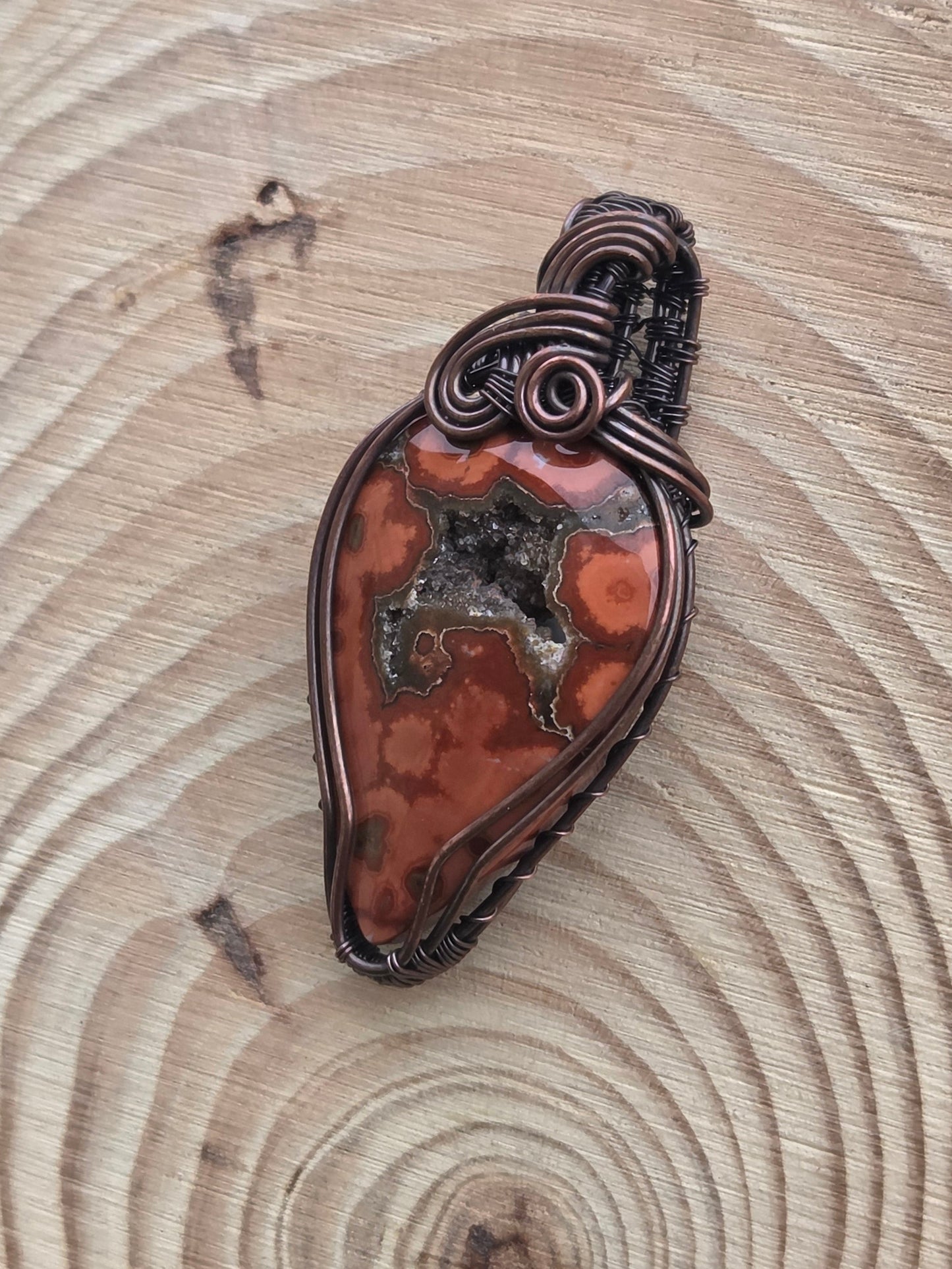 Red Ocean Jasper With Druzy Pocket Pendant