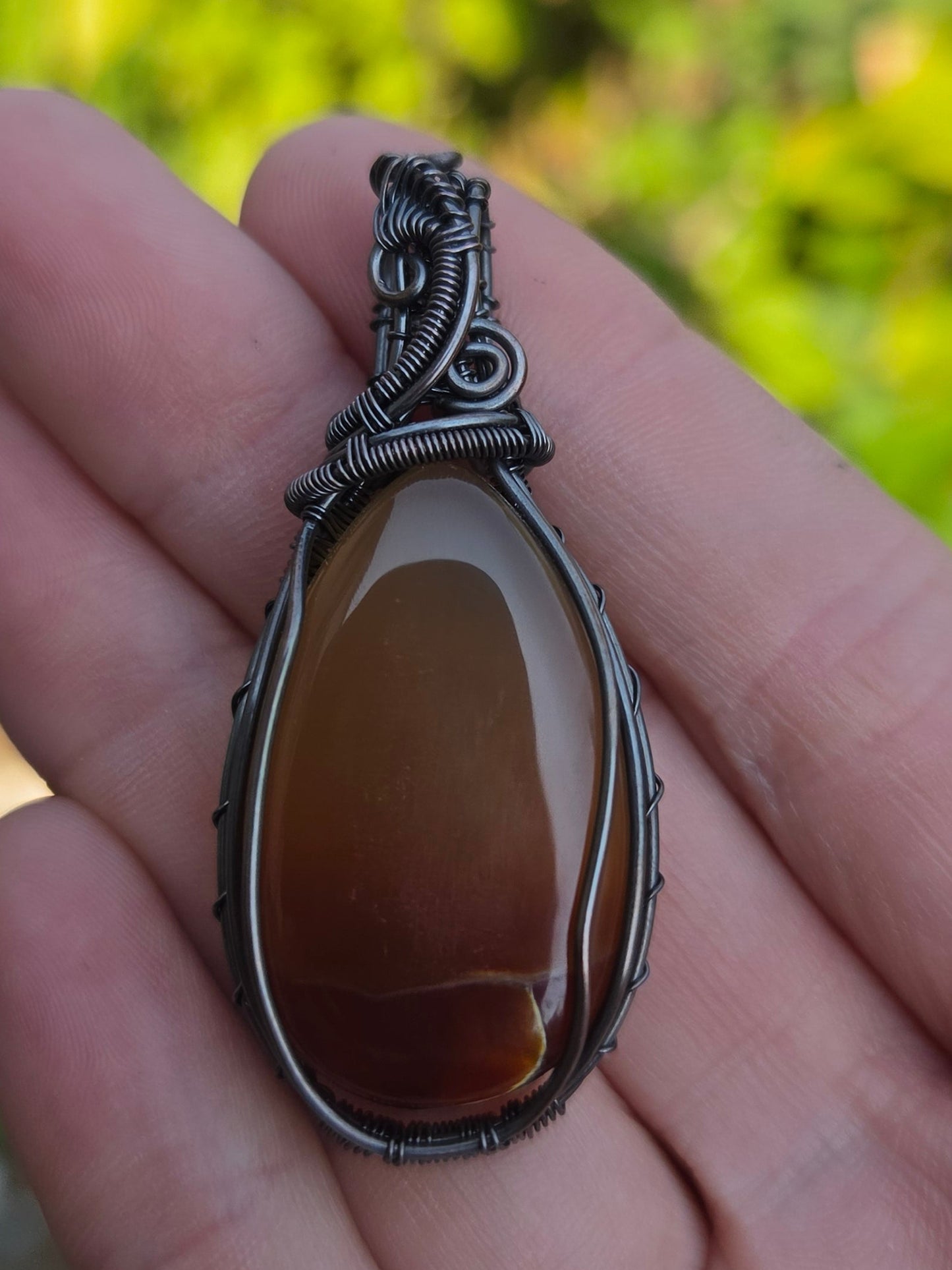 Handcrafted Oxidized Copper Pendant Featuring Carnelian Agate Cabochon Centerpiece