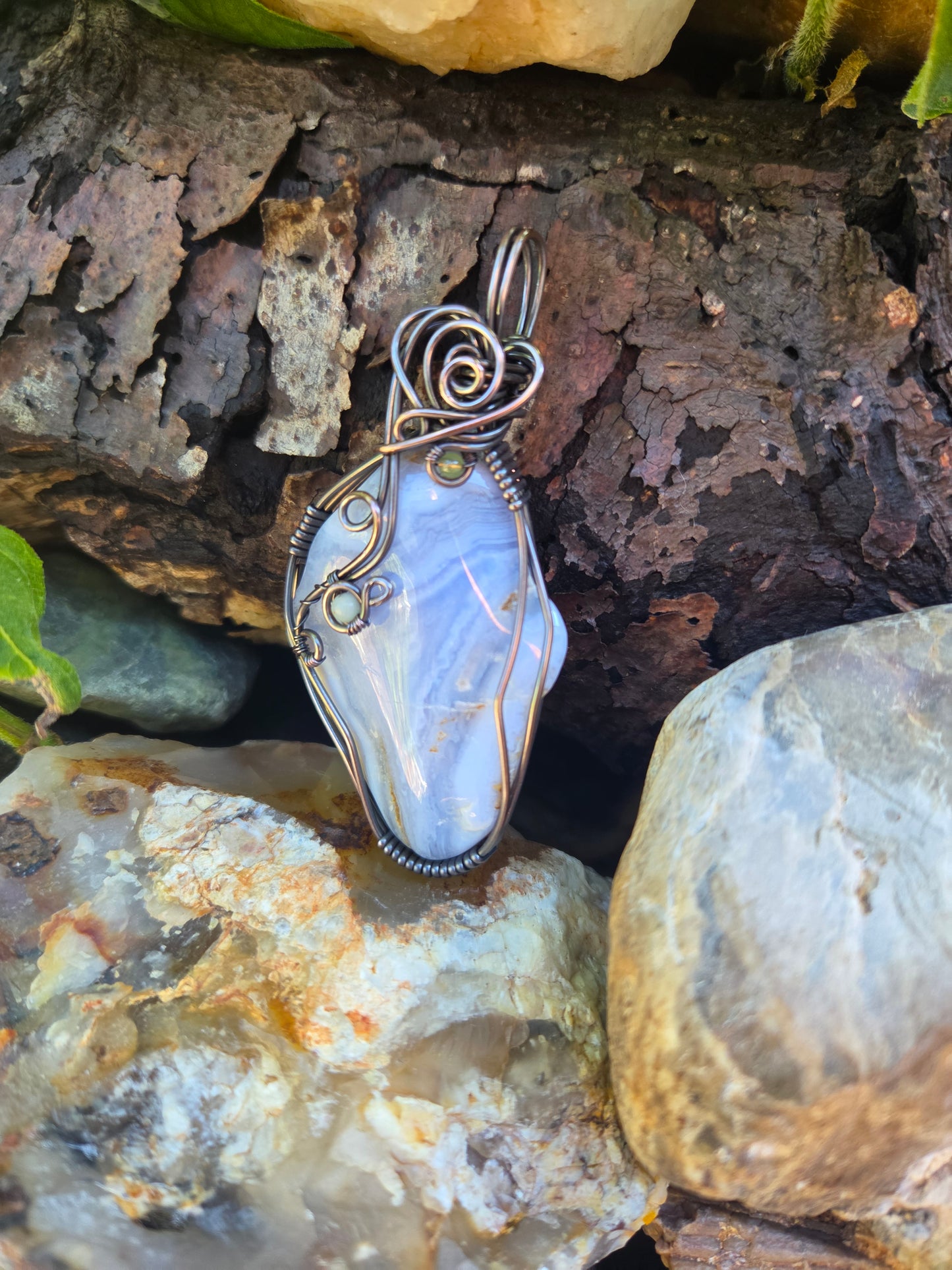 Blue Lace Agate Copper Pendant