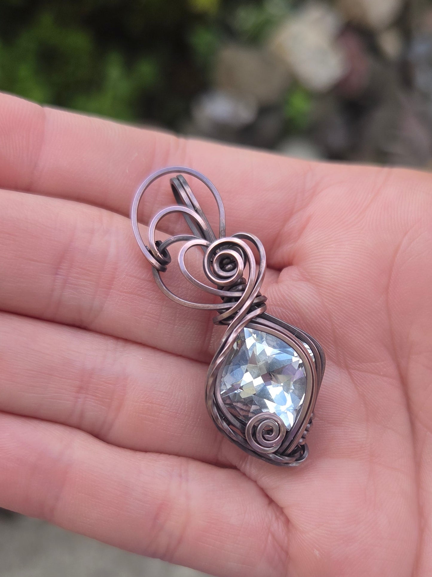 13.4 Carat Faceted Topaz Gemstone Copper Pendant