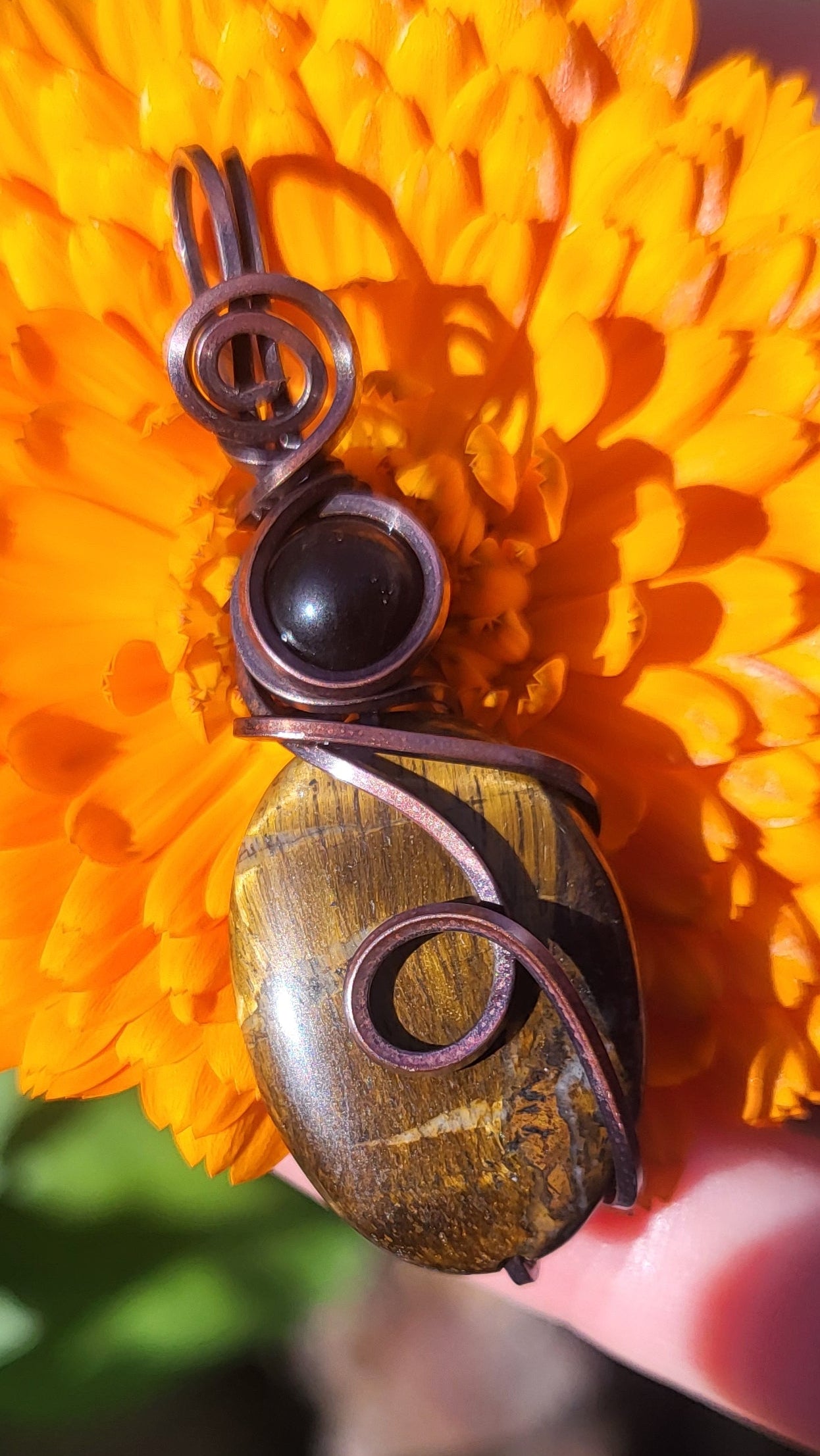 Silver Sheen Obsidian & Tigers Eye Pendant