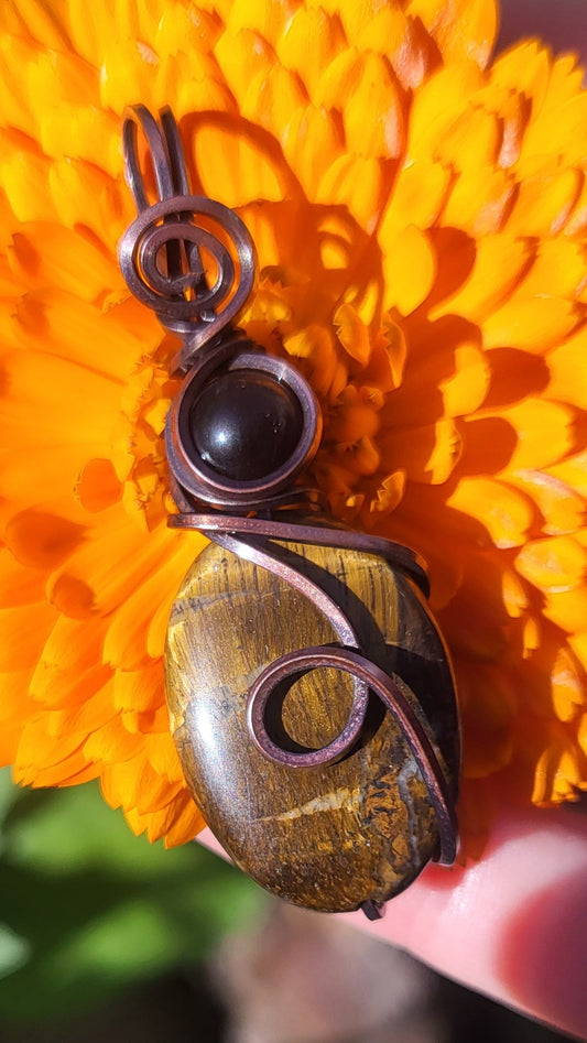 Silver Sheen Obsidian & Tigers Eye Pendant