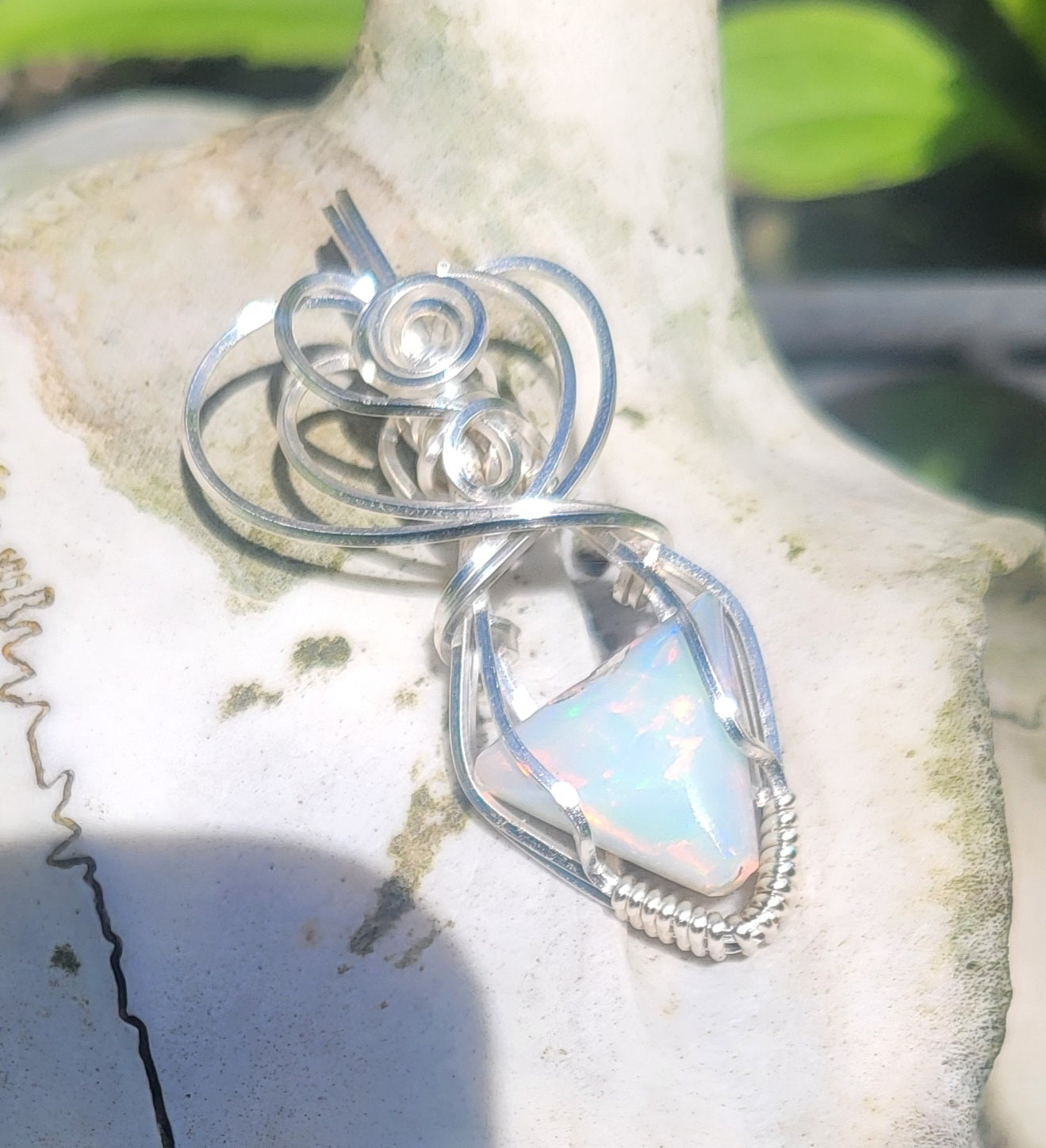 Australian Fire Opal Handcrafted Wire Wrap Pendant