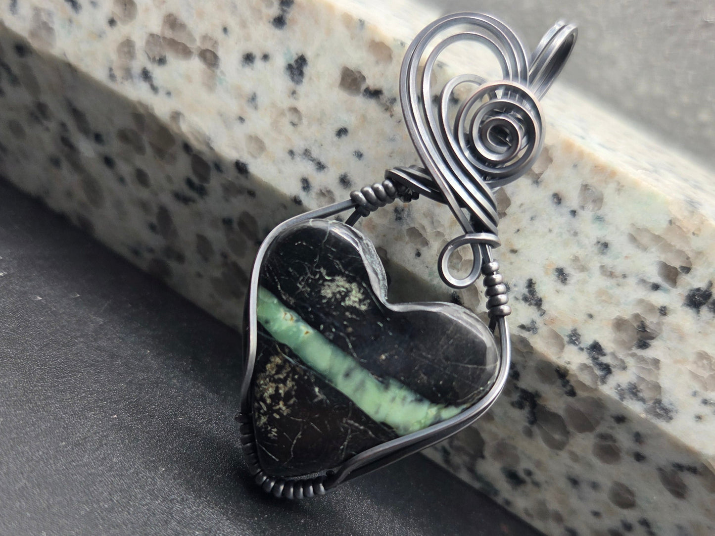 Heart Shaped Super Fox Variscite Cabochon Copper Pendant