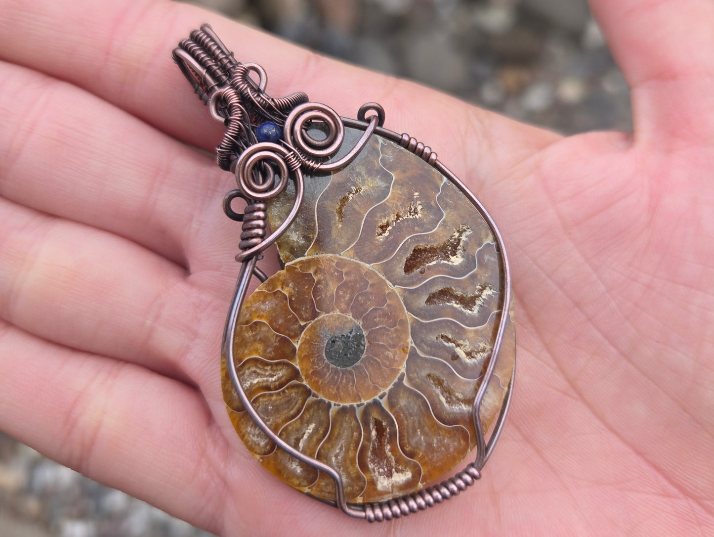 Ammonite Fossil w Lapis Lazuli Pendant