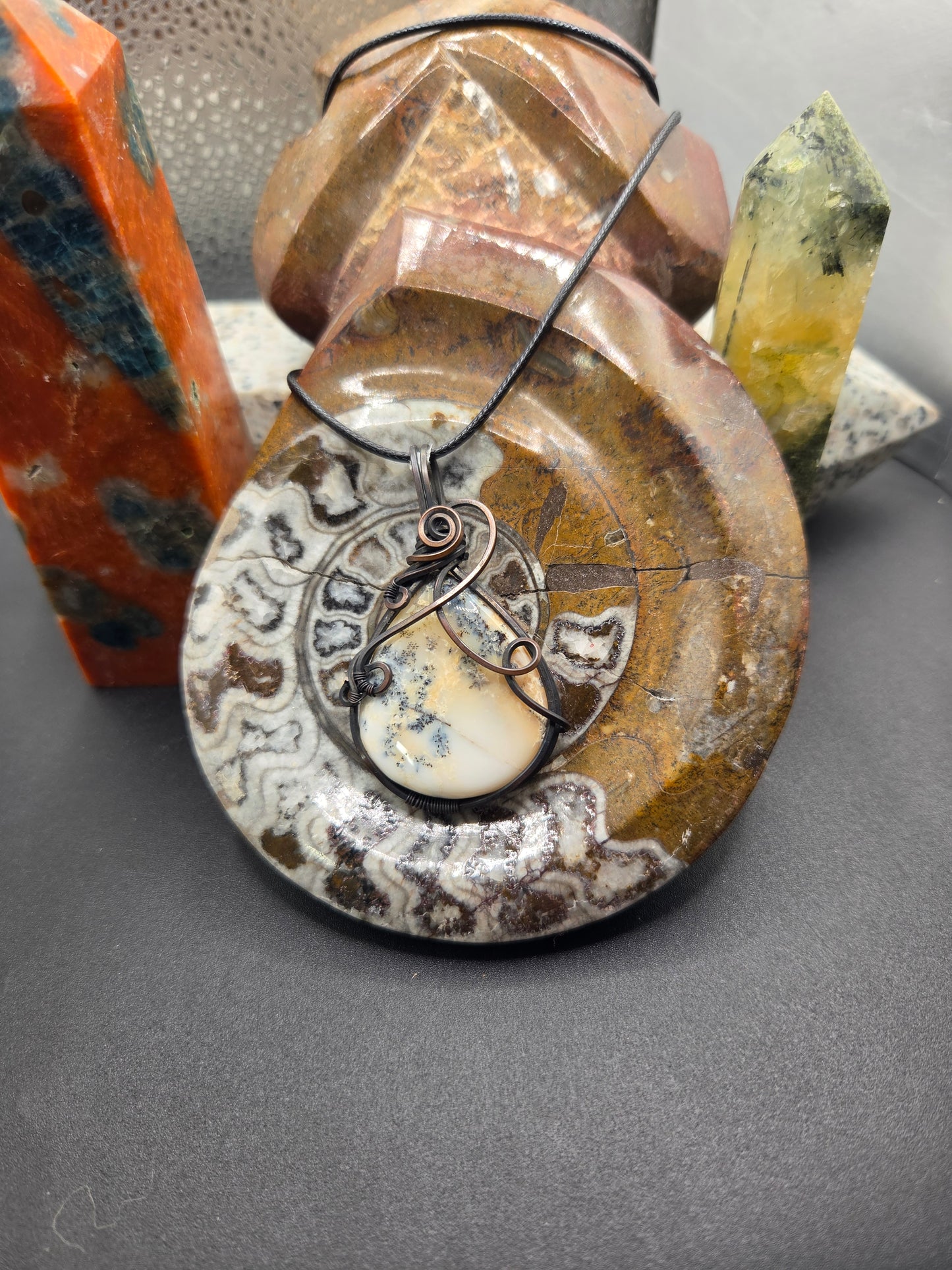 Dendritic Common Opal Copper Pendant