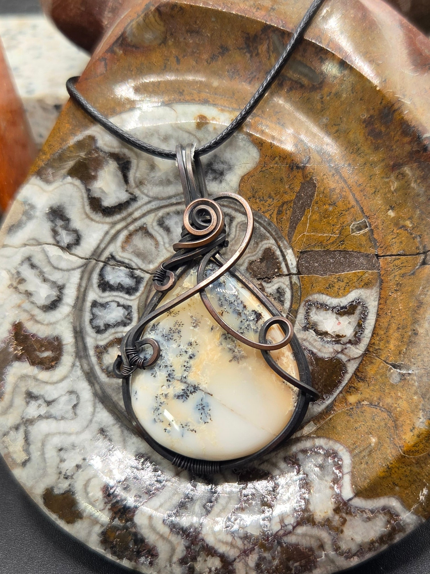 Dendritic Common Opal Copper Pendant