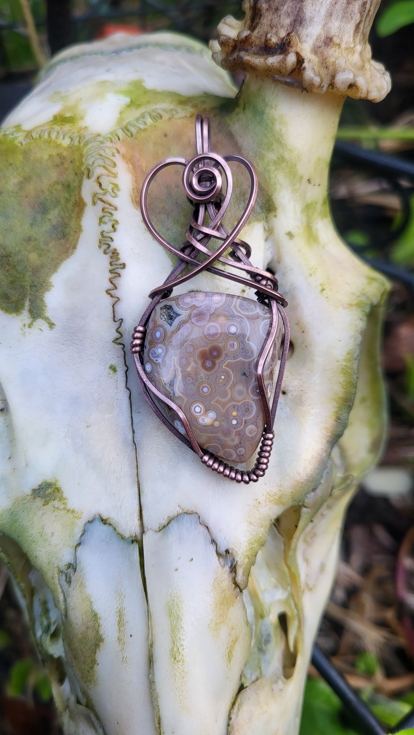 Ocean Jasper Oxidized Copper Wire Wrap Pendant